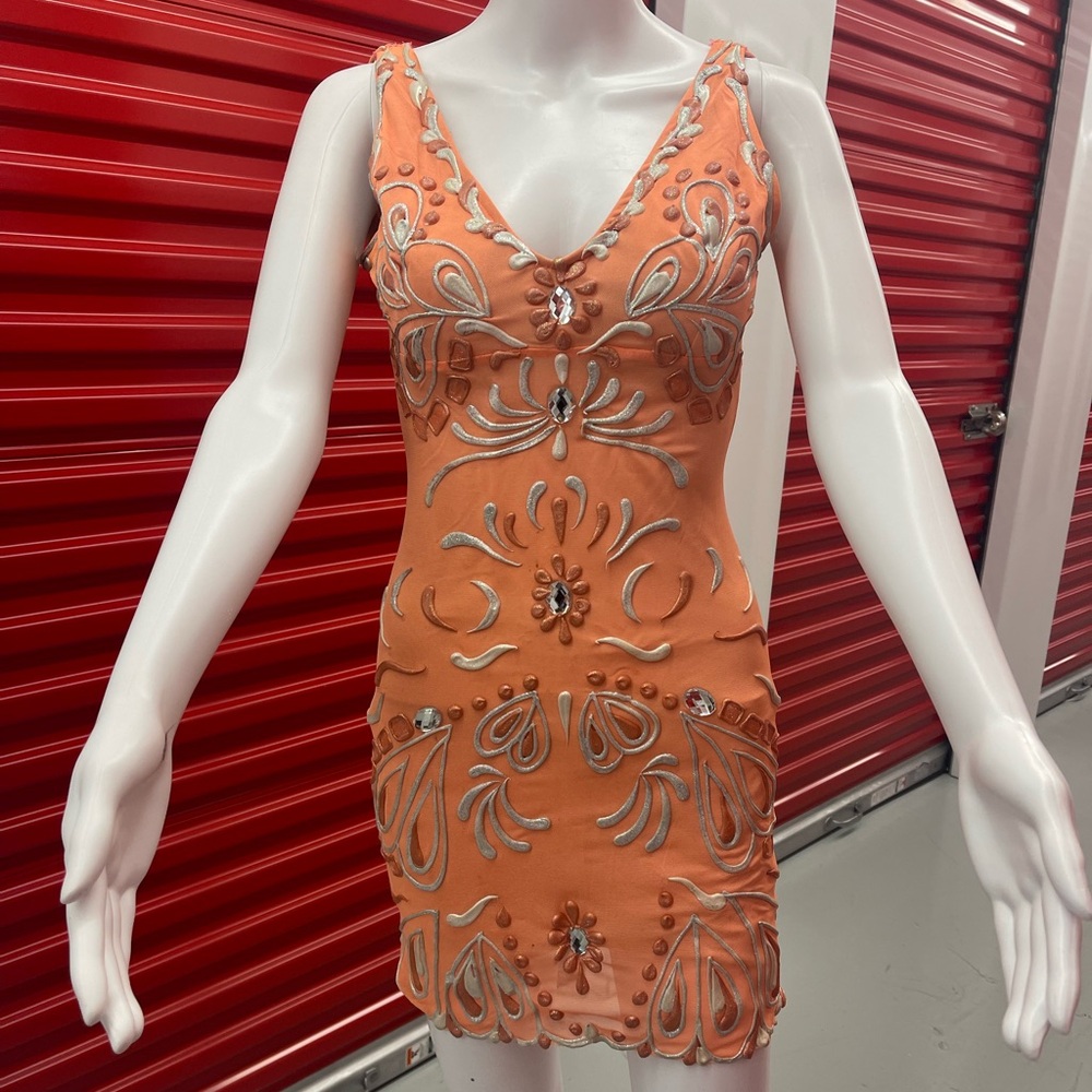 Vintage Elegant Orange Embellished Dress